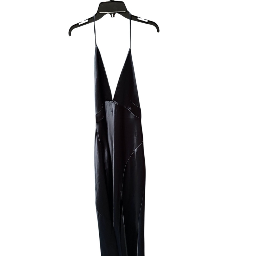 After Six Plunge Halter Open Back Maxi Bias Dress in Evergreen XL NWT